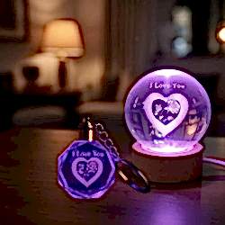 Toptan Renk Değiştiren I Love You Cam Küre Ve Kristal Anahtarlık