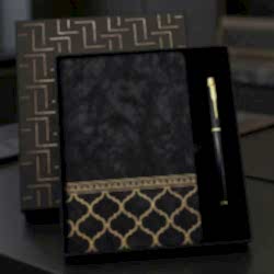 Toptan Gold Desen Siyah Deri Defter Kalem Set