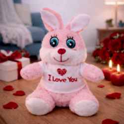 Toptan I Love You Tişörtlü Sevimli Pembe Peluş Tavşan Toptan I Love You Tişörtlü Sevimli Pembe Peluş Tavşan