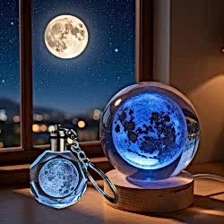 Toptan Dolunay Tasarımlı Renk Değiştiren Cam Küre Ve Anahtarlık Set