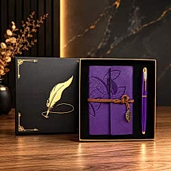 Toptan Mor Yaprak Desenli Deri Defter Ve Roller Metal Kalem