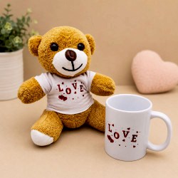 Toptan Love Baskılı Kahverengi Ayıcık Ve Kupa Seti Toptan Love Baskılı Kahverengi Ayıcık Ve Kupa Seti