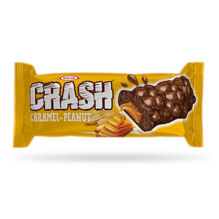 Crash - Kakao Kaplamalı, Mısır ve Pirinç Patlaklı, Karamelli Yerfıstıklı Bar