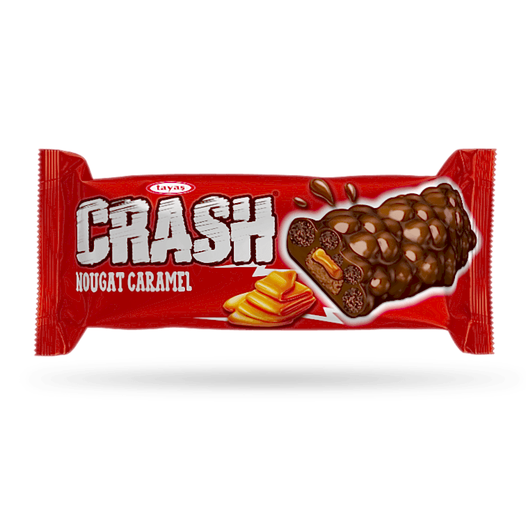 Crash - Kakao Kaplamalı, Mısır ve Pirinç Patlaklı Nuga Karamelli Bar