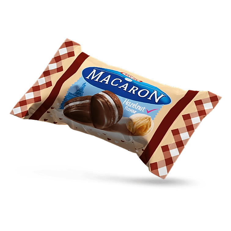 Macaron - Fındık Aromalı, Krema Dolgulu, Pirinç Patlaklı Sütlü Kokolin