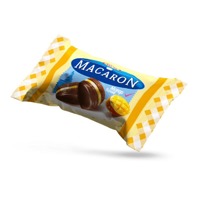 Macaron - Mango Aromalı, Krema Dolgulu, Pirinç Patlaklı Sütlü Kokolin