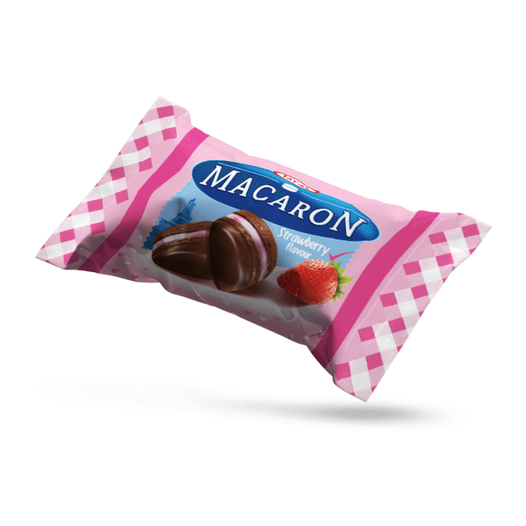 Macaron - Çilek Aromalı, Krema Dolgulu, Pirinç Patlaklı Sütlü Kokolin